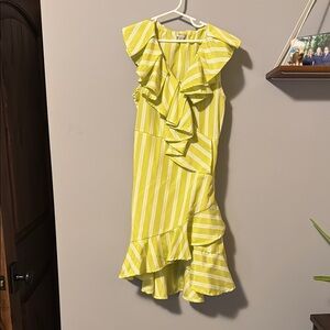 Yellow Striped Ruffle Dress. Girls size 12